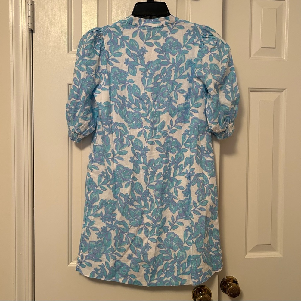 Lilly Pulitzler Mialeigh Elbow Sleeve Linen Dress Blue Simply The Zest Size 00 - Picture 9 of 10